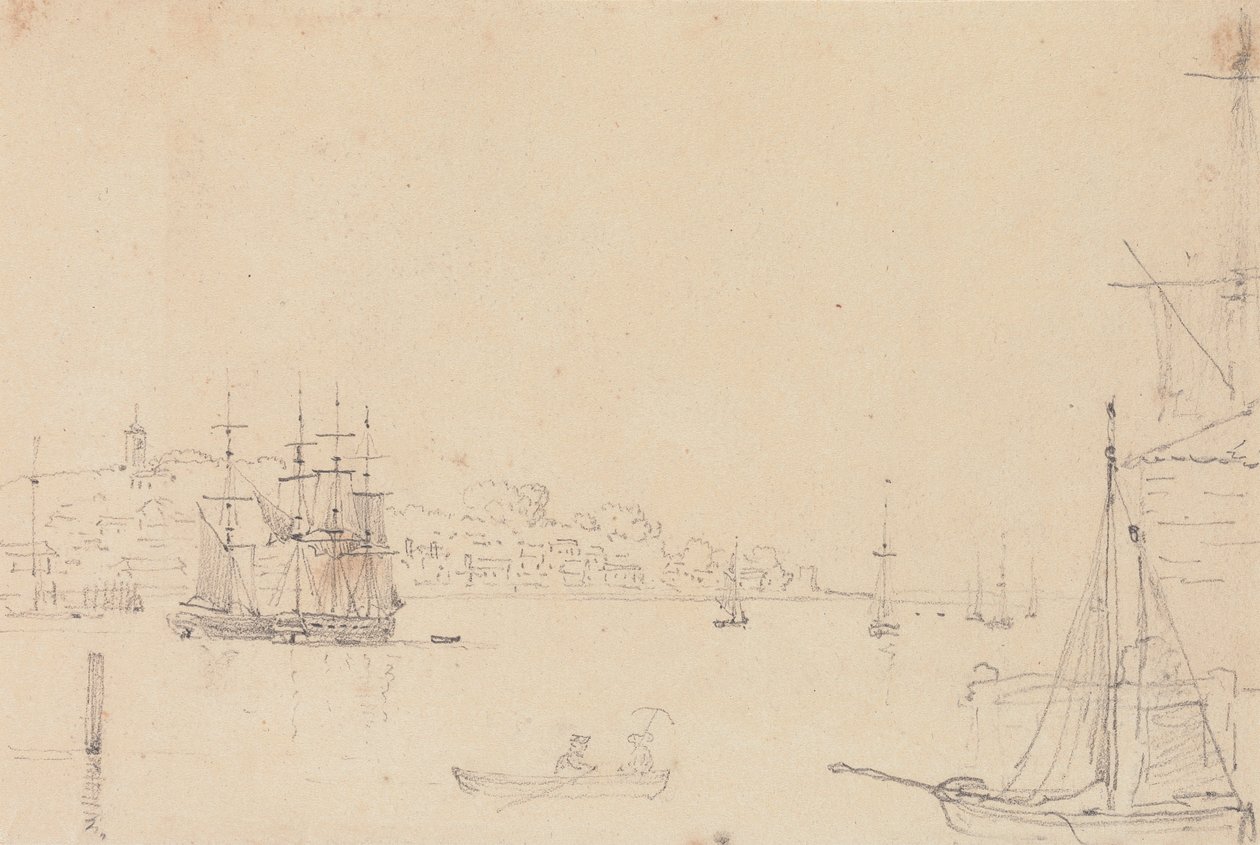 Luonnos laivoista lähellä West Cowesia, Isle of Wight tekijältä Capt. Thomas Hastings