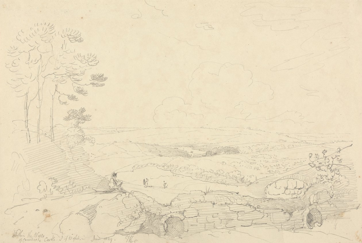 Carisbrooken linnan muurien sisällä, Isle of Wight, kesäkuu 1829 tekijältä Capt. Thomas Hastings