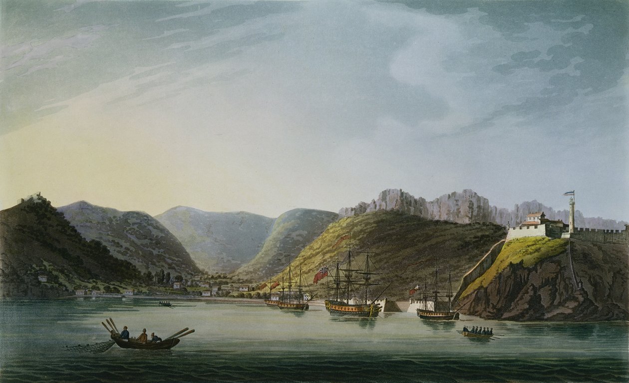 Näkymä Porto Ferraion lahden länsipuolelta Elbassa, kaivertanut Francis Jukes (1747-1812), julkaissut J. Daniell, huhtikuu 1814 tekijältä Captain James Weir