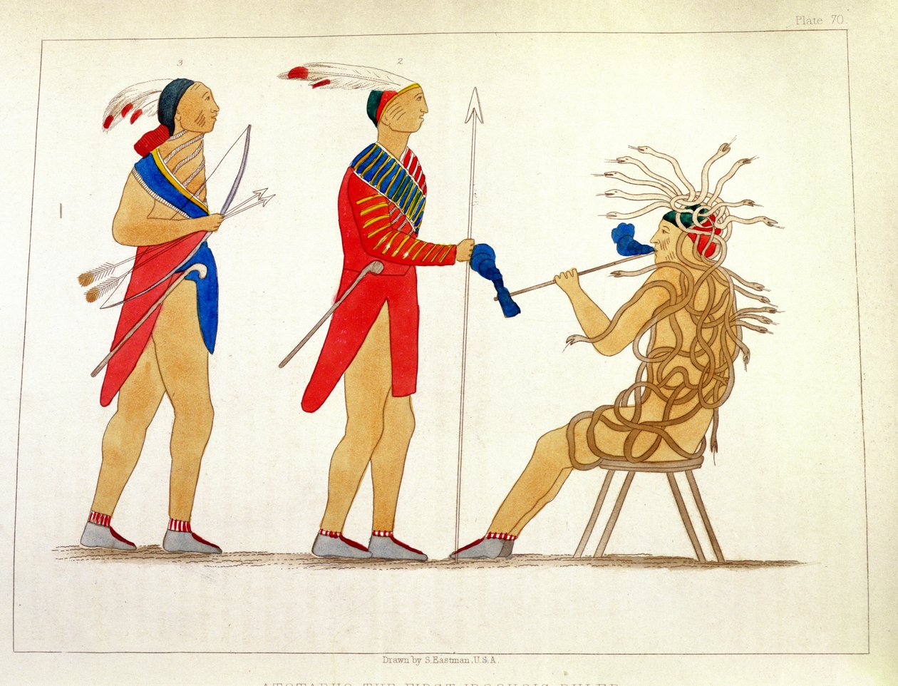Atotarho, ensimmäinen iroouolien hallitsija, Henry R. Schoolcraftin teoksesta "Information Respecting the History, Condition and Prospects of the Indian Tribes of the United States", julkaistu 1853 tekijältä Captain Seth Eastman