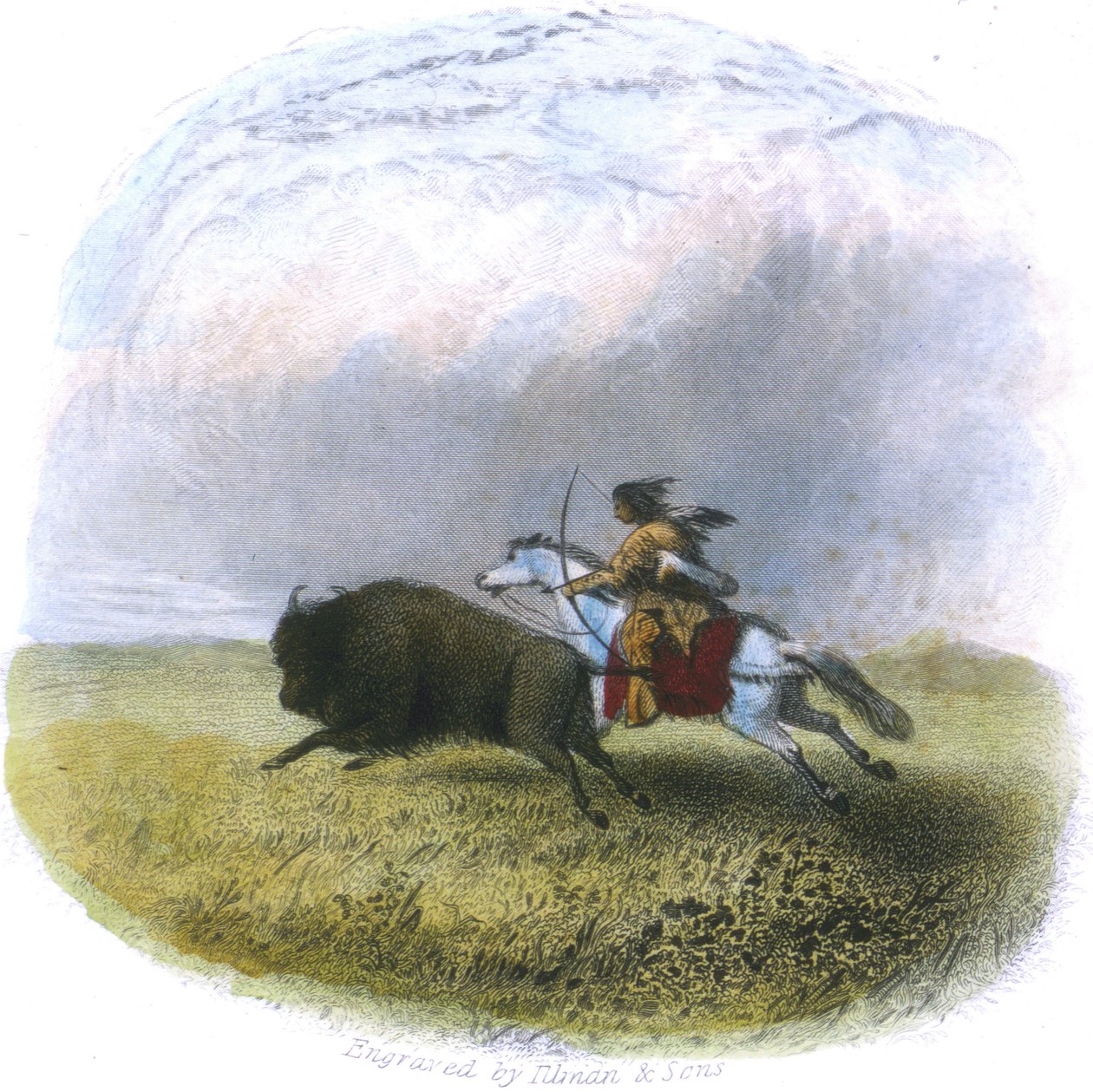 Puhvelin metsästys, kaiverrettu Tilman ja poikien toimesta, 1853. tekijältä Captain Seth Eastman