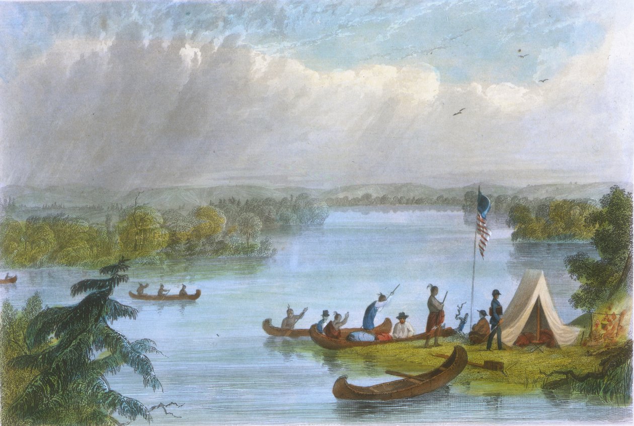 Itasca-järvi, 1853 (väri litho) tekijältä Captain Seth Eastman