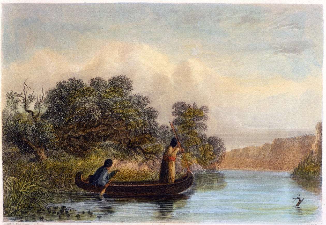 Kalan keihästäminen kanootista, 1853 tekijältä Captain Seth Eastman