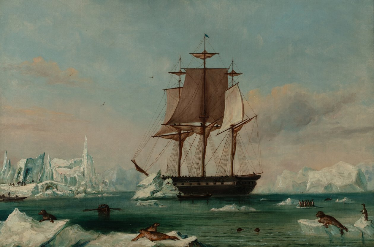 USS Vincennes Pettymyslahdella (öljy kankaalle) tekijältä Captain Charles (attributed to) Wilkes