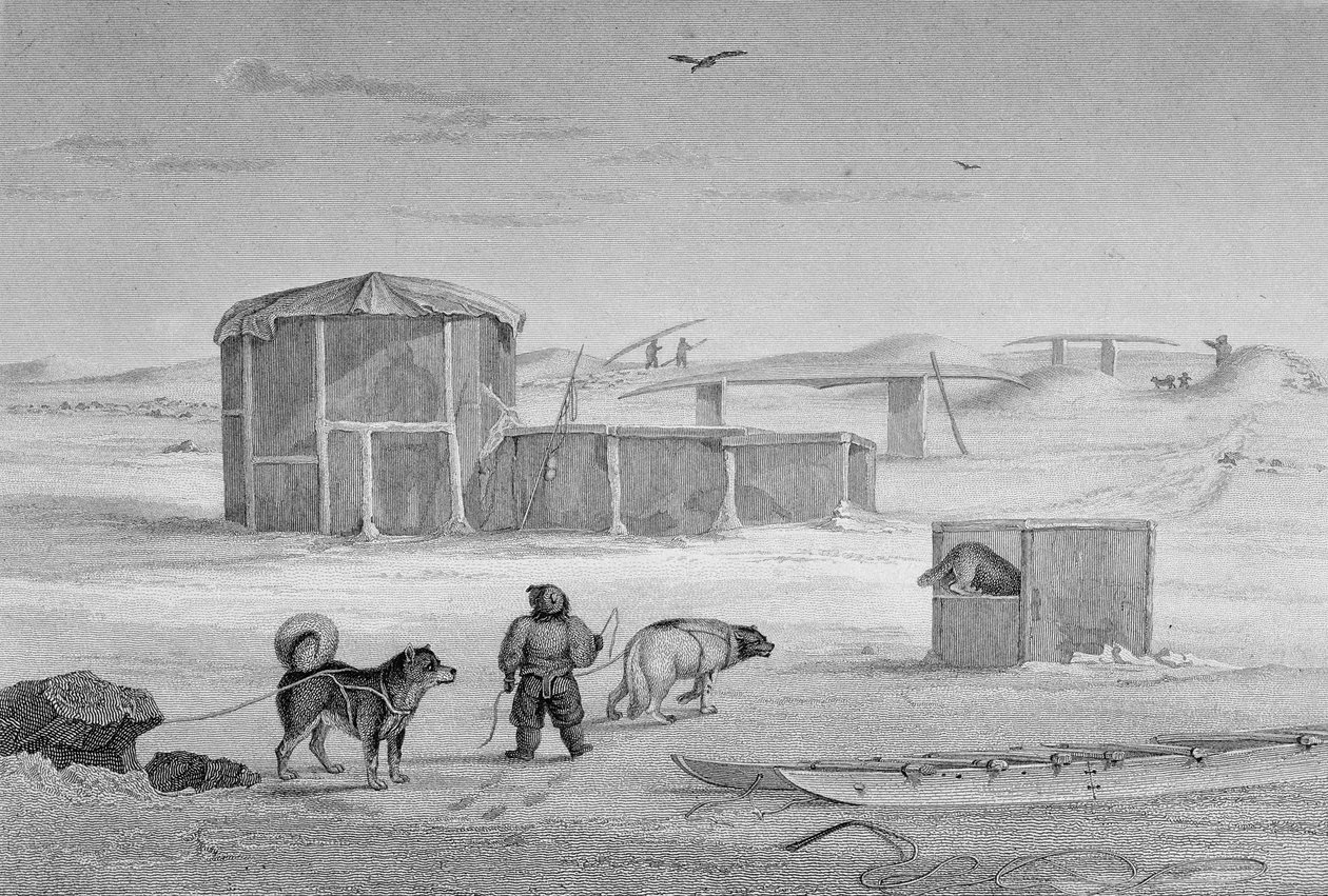 Jäästä rakennettu Eskimaux-talo, Igloolik, 1822, "Journal of a Second Voyage for the Discovery of Luoteisväylä Atlantilta Tyynellemerelle, esitetty vuosina 1821-22-23", kirjoittanut William tekijältä Captain George Francis Lyon
