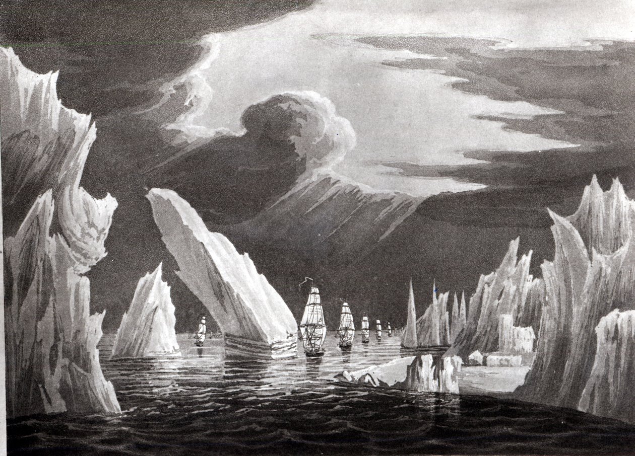 Kulku jään läpi, 16. kesäkuuta 1818 kaivertanut D. Havell (bw kuva) tekijältä Captain N. Rofs