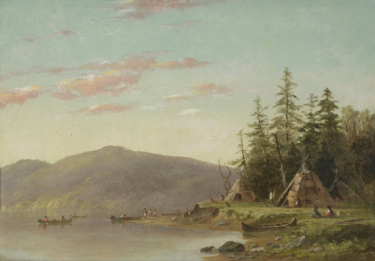 Chippewa-leiri Mississippi-joen yläjuoksulla, noin 1845 (öljy kankaalle). tekijältä Captain Seth Eastman