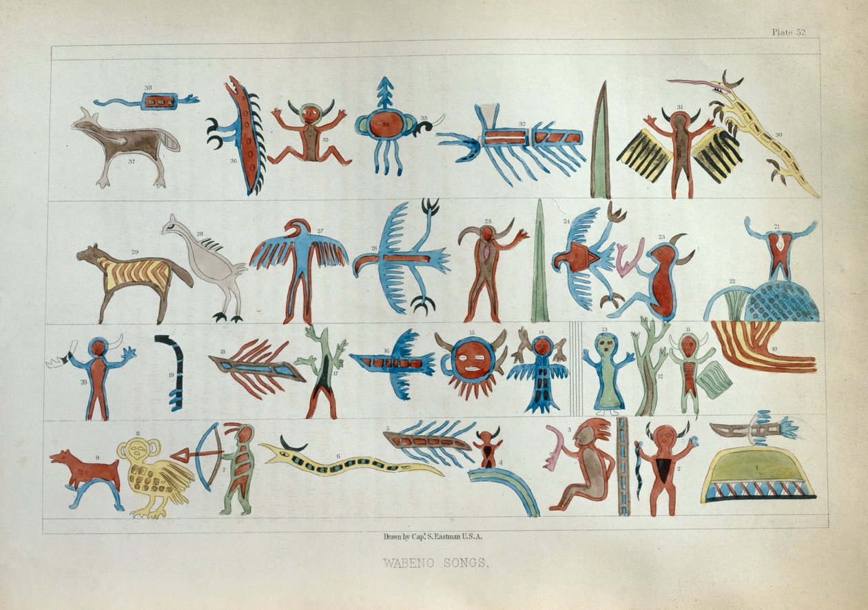 Wabenojen lauluja, Henry R. Schoolcraftin teoksesta "Information Respecting the History, Condition and Prospects of the Indian Tribes of the United States", julkaistu 1853. tekijältä Captain Seth Eastman