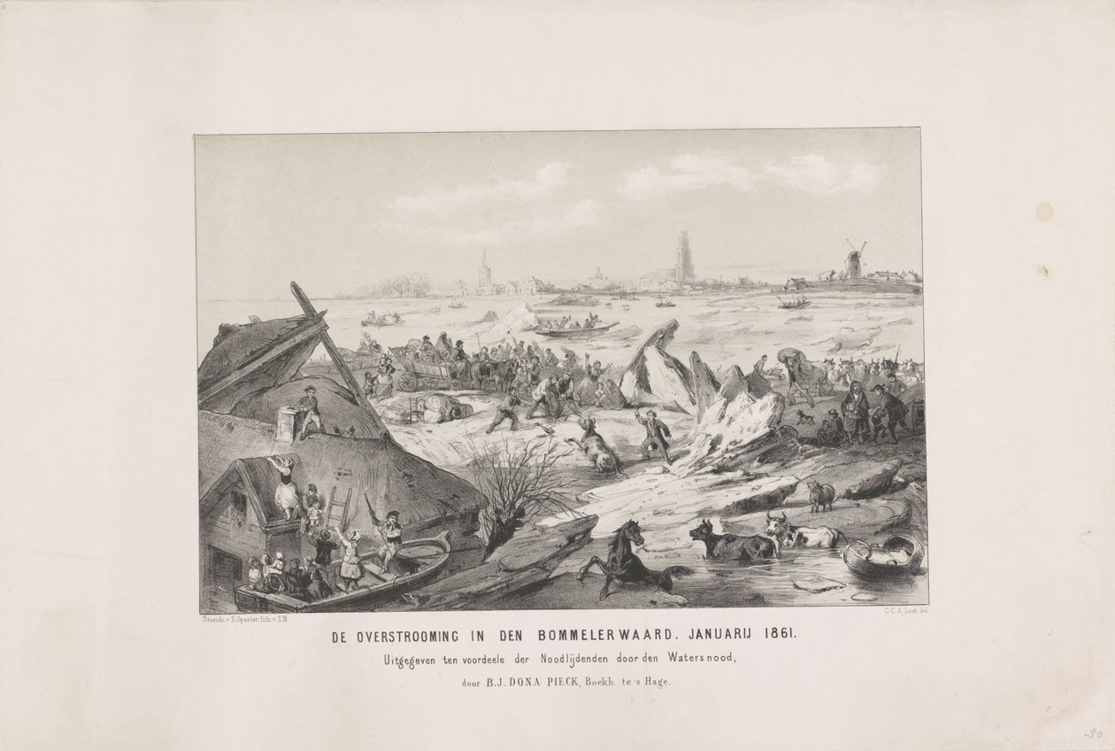 Bommelerwaardin tulvat. tammikuuta 1861 (otsikko esineessä) tekijältä Carel Christiaan Antony Last