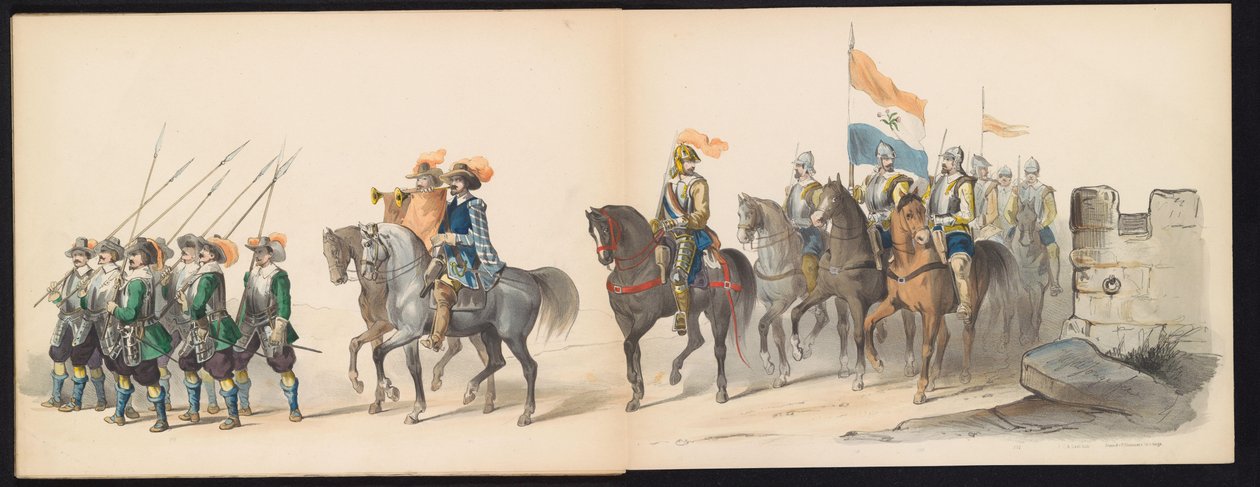 Leidenin opiskelijoiden naamiaiset, 1850 (taulu 13) Frederik Hendrikin intogt Hertogenboschissa vuonna 1629: H.H. Vuoden 1850 Leydsche Hoogeschool den XI Junij -koulun opiskelijat (sarjan nimi esineessä) tekijältä Carel Christiaan Antony Last