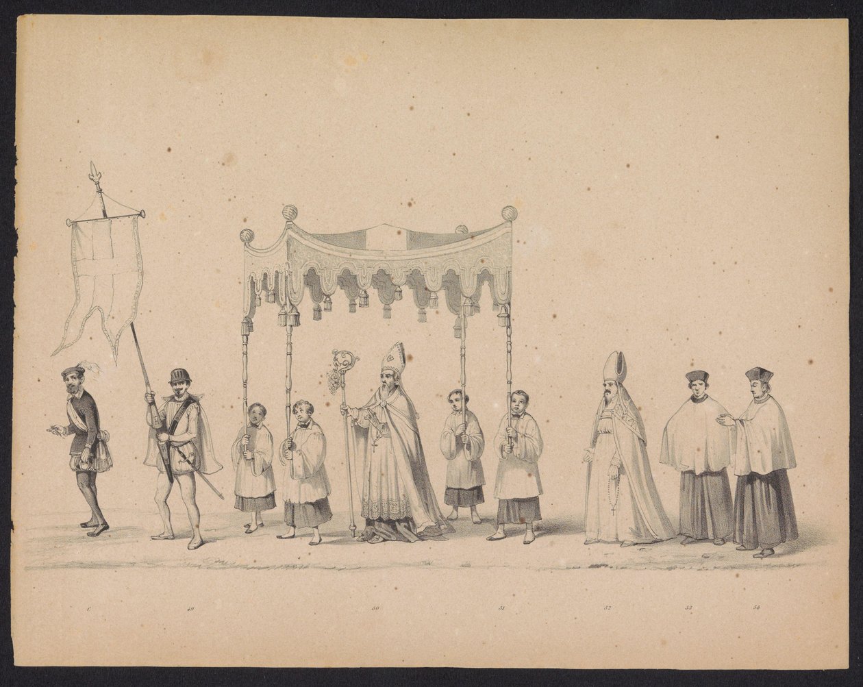 Utrechtin opiskelijoiden naamiaiset, 1846 (levy 10) Kuvaus pukeutuneesta kulkueesta, joka kuvaa Espanjan prinssin Philip II:n kulkuetta Utrechtissa 3. lokakuuta 1549, piti 17. kesäkuuta 1846, H.H. Utrechtschen opiskelijat tekijältä Carel Christiaan Antony Last