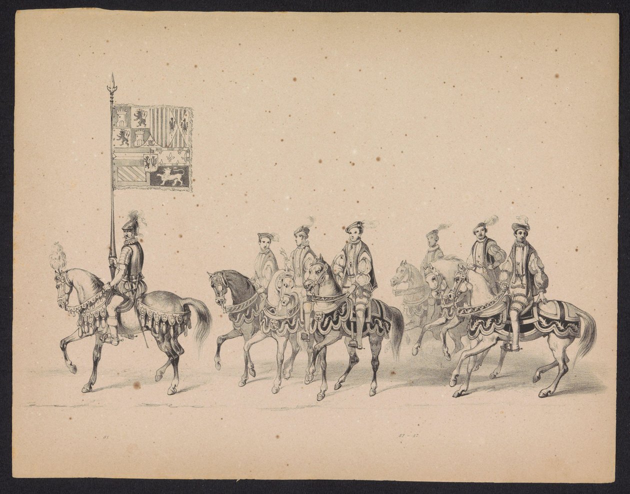 Utrechtin opiskelijoiden naamiaiset, 1846 (levy 15) Kuvaus pukeutuneesta kulkueesta, joka kuvaa Espanjan prinssin Philip II:n kulkuetta Utrechtissa 3. lokakuuta 1549, piti 17. kesäkuuta 1846, H.H. Utrechtschen opiskelijat tekijältä Carel Christiaan Antony Last