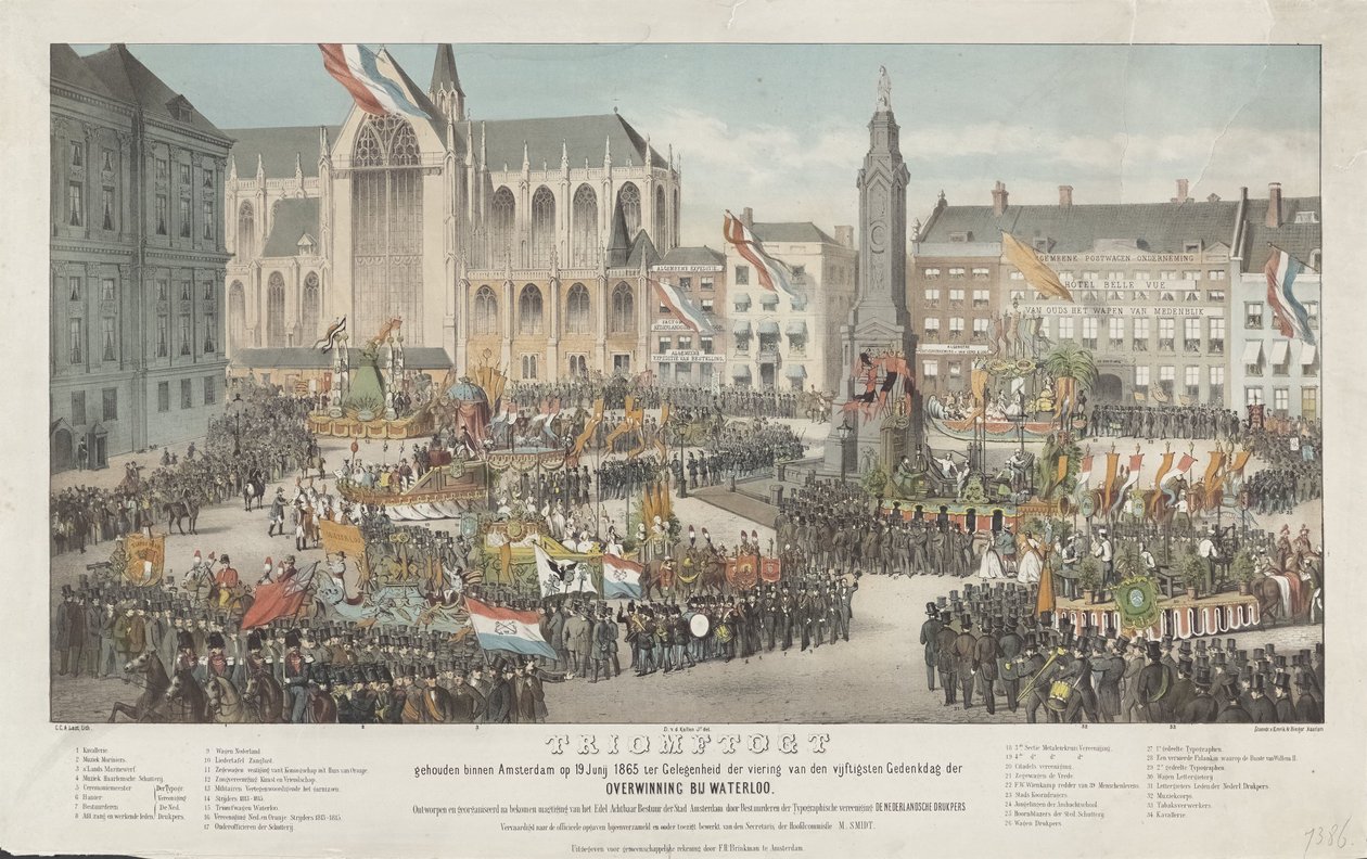 Triumph Amsterdamissa 19. kesäkuuta 1865 voiton 50-vuotisjuhlan kunniaksi Waterloon lähellä (otsikko esineessä) tekijältä Carel Christiaan Antony Last