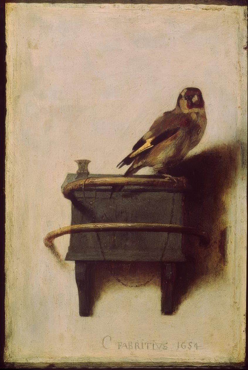 Der Goldfink (Der Distelfink, Der Stieglitz) tekijältä Carel Fabritius