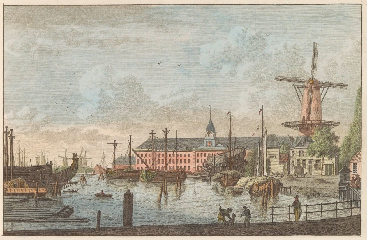 Admiraliteitsmagazijn Rotterdam, n. 1790 Admiraliteits-Magazyn te Rotterdam / Admiralty-liikkeet Rotterdamissa (otsikko esineessä) tekijältä Carel Frederik Bendorp (I)
