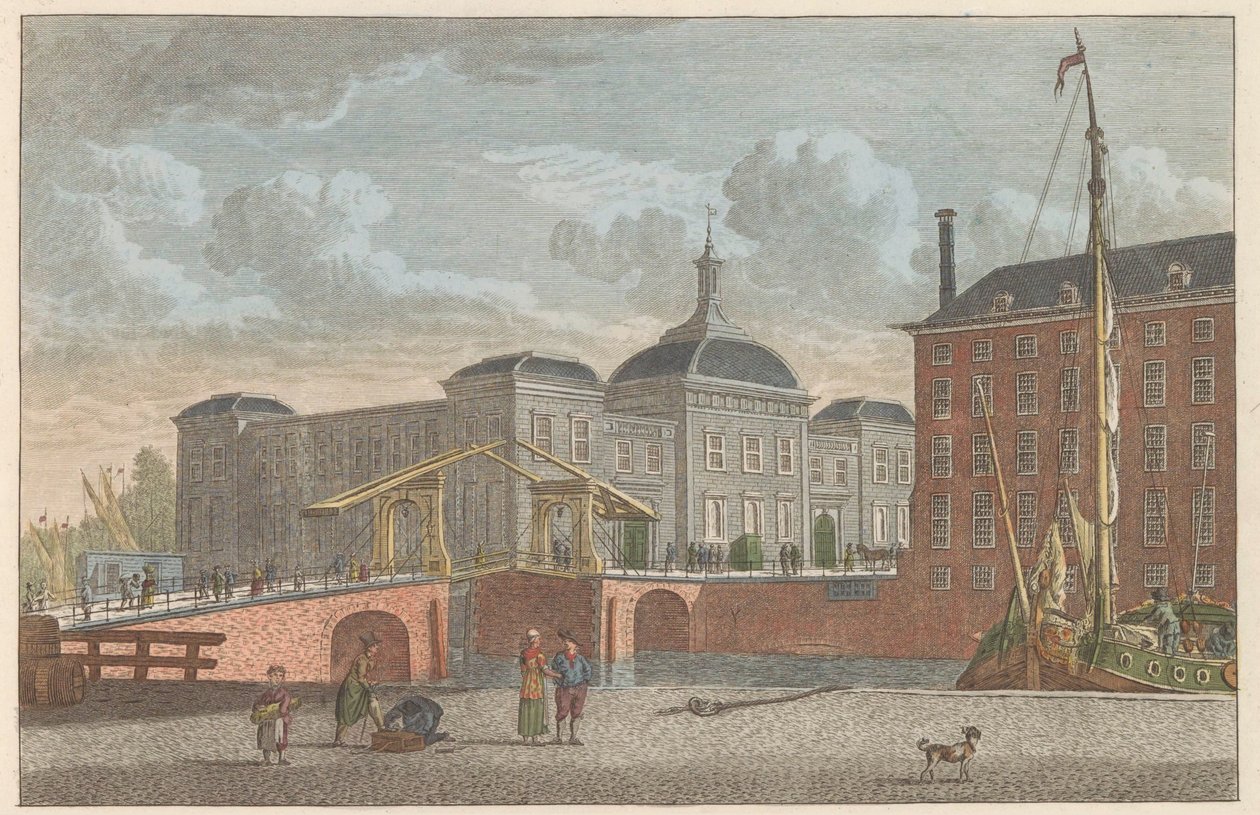Beurs te Rotterdam, n. 1790 Beurs te Rotterdam / Rotterdamin pörssi (otsikko esineessä) tekijältä Carel Frederik Bendorp (I)