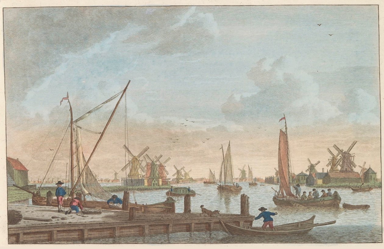 Zaan Wormerveerissä, noin 1790 Wormerveer van de Poelsluis / Wormerveer aupres du Saan (otsikko esineessä) tekijältä Carel Frederik Bendorp (I)