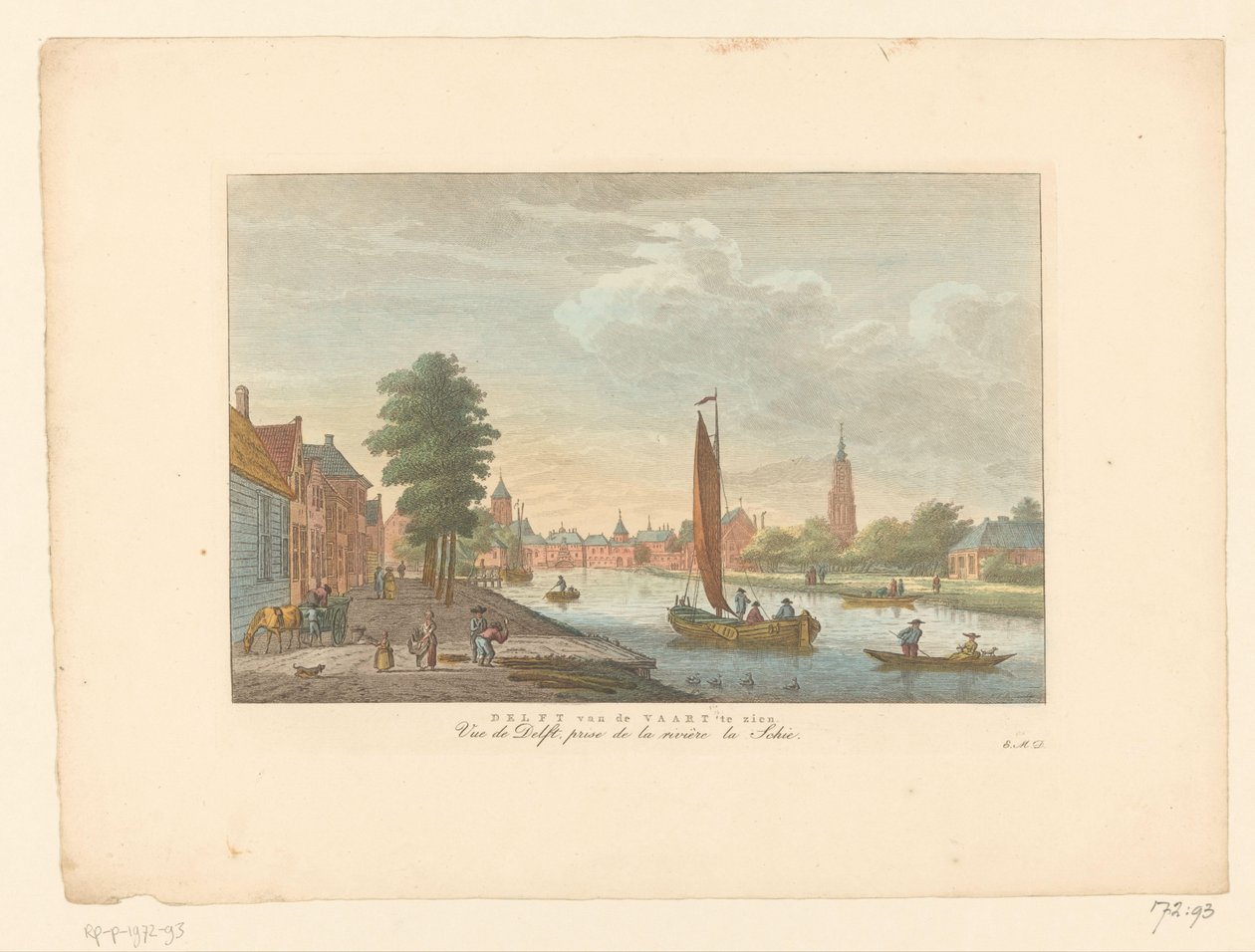 Näkymä Amersfoortiin Delft van de Vaart esillä / Vue de Delft, Prize de la Riviere la Schie (nimi esineessä) tekijältä Carel Frederik Bendorp (I)