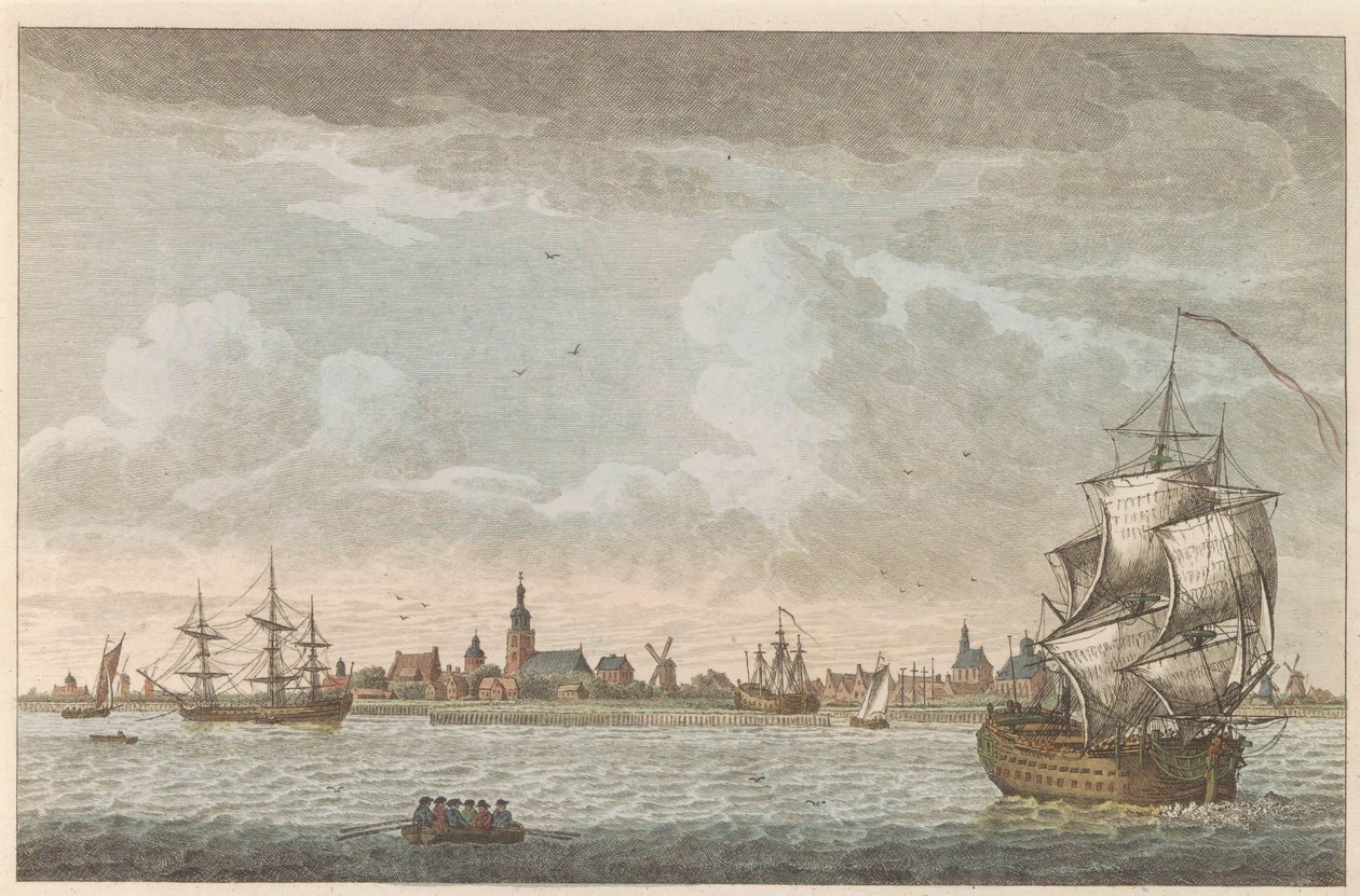 Näkymä Hoornista, noin 1790 Näkymä Hoornin kaupunkiin / Vue dela Ville de Horn, situee sur le bord du Zuiderzee (otsikko esineessä) tekijältä Carel Frederik Bendorp (I)