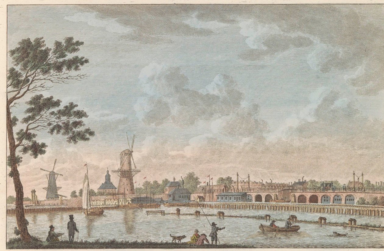 Gezicht op de Hogesluis, n. 1790 Hooge Amstel Sluis te Amsterdam / Korkea silta, nimeltään hoog sluis - aiemmin nimeltään Lovers