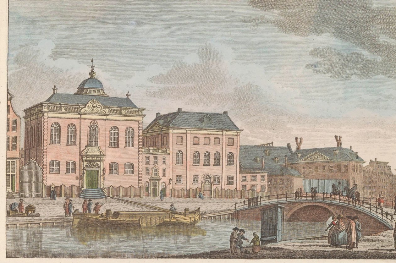 Yläsaksalainen synagoga Amsterdamissa, noin 1790 Korkeasaksalainen juutalainen kirkko Amsterdamissa / Sijnagogue Allemandé à Amsterdam (otsikko esineessä) tekijältä Carel Frederik Bendorp (I)