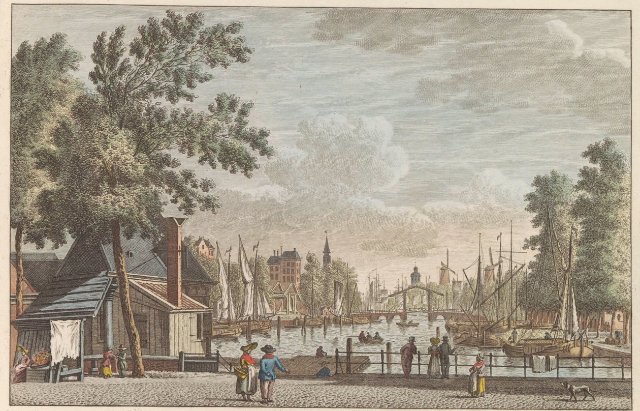Leuvehaven Rotterdamissa, noin 1790 Leuvehaven in Rotterdam / Le Canal dit Leuvenhaven a Rotterdam (otsikko esineessä) tekijältä Carel Frederik Bendorp (I)