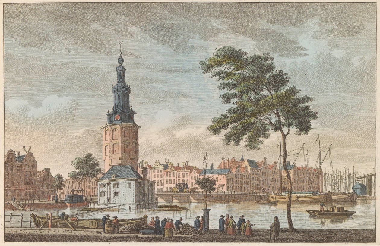 Montelbaanstoren Amsterdamissa, noin 1790 Mont-Albans Tower Amsterdamissa / Tour du Mont Alban à Amsterdam (otsikko esineessä) tekijältä Carel Frederik Bendorp (I)