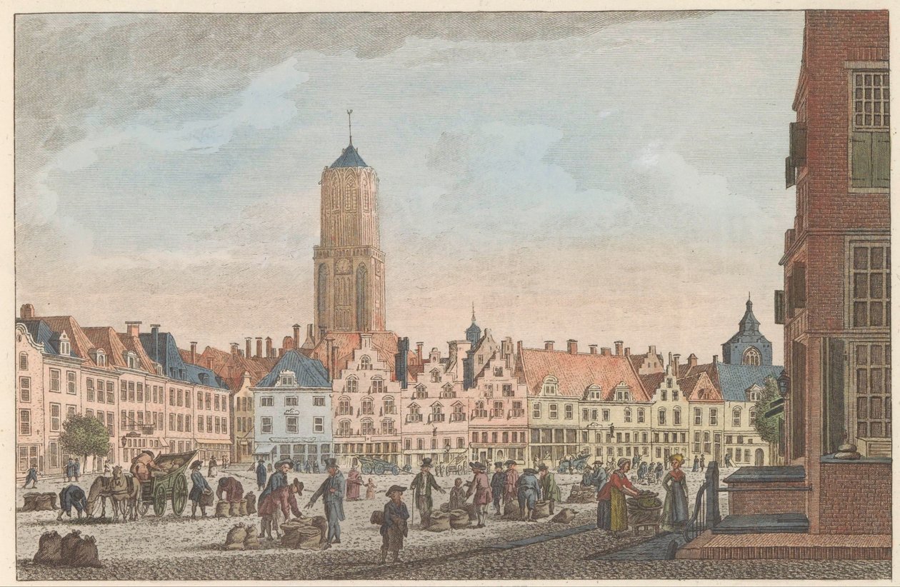 Neude Utrechtissa, noin 1790 De Neude in Utrecht / Marché dite Neude in Utrecht (otsikko esineessä) tekijältä Carel Frederik Bendorp (I)