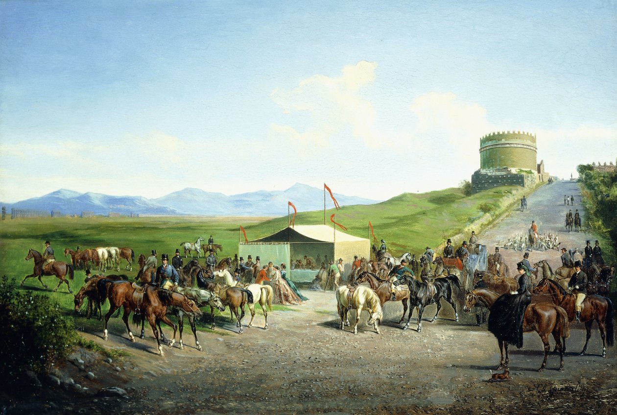Roomalainen metsästys lähellä Santa Cecilian hautaa, Via Appia Antiqua tekijältä Carel Max Gerlach Anton Quaedvlieg