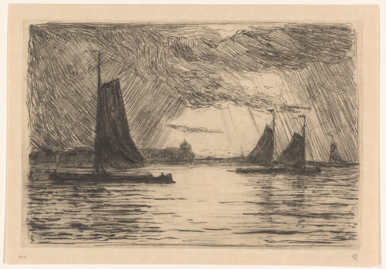 Näkymä Maasille lähellä Dordrechtia yöllä tekijältä Carel Nicolaas Storm van 