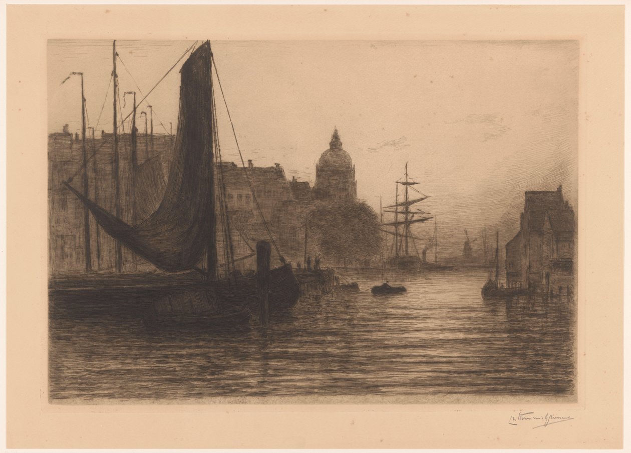 Dordrechtin satama yöllä Port a Dordrecht, soir (alkuperäinen nimi) tekijältä Carel Nicolaas Storm van 