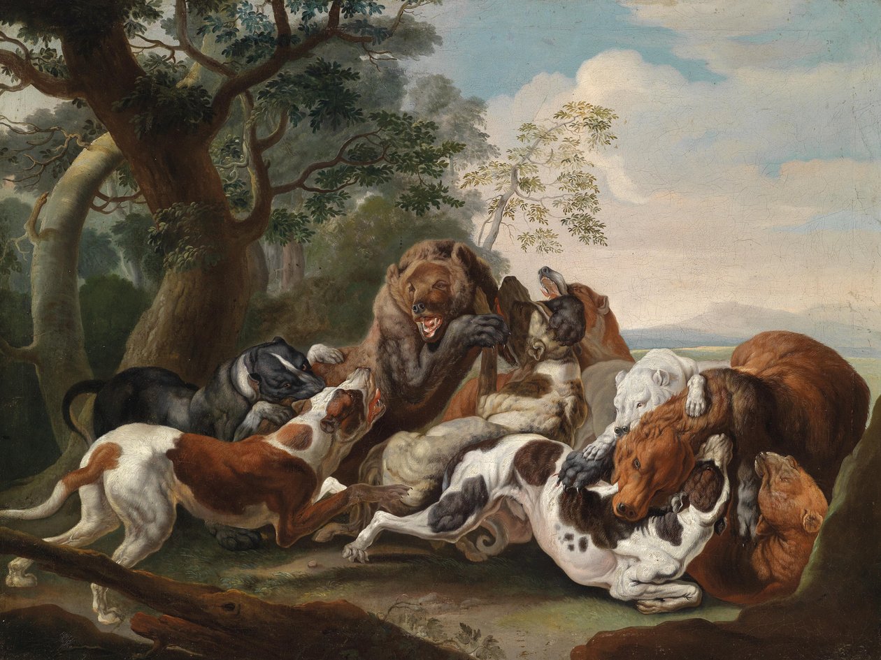 Bärenhatz, Öl auf Leinwand, 69 x 92 cm tekijältä Carl Borromaus Andreas Ruthart