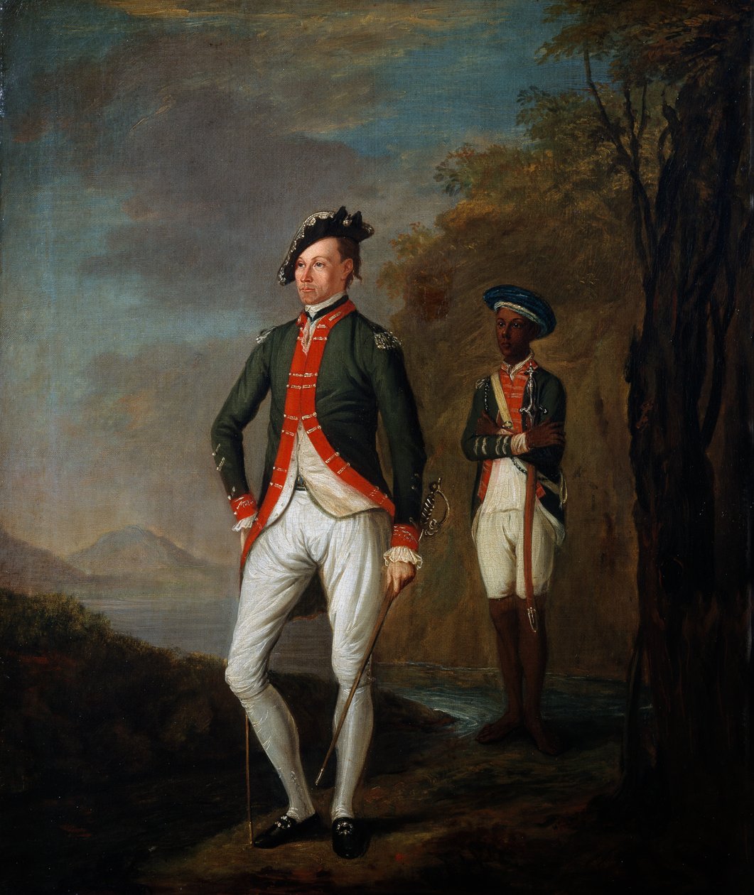 Brittiläinen upseeri Madras Sepoy -pataljoonassa Sepoyn palvelijan läsnä ollessa, n. 1769 tekijältä Carl C.A. von Imhoff