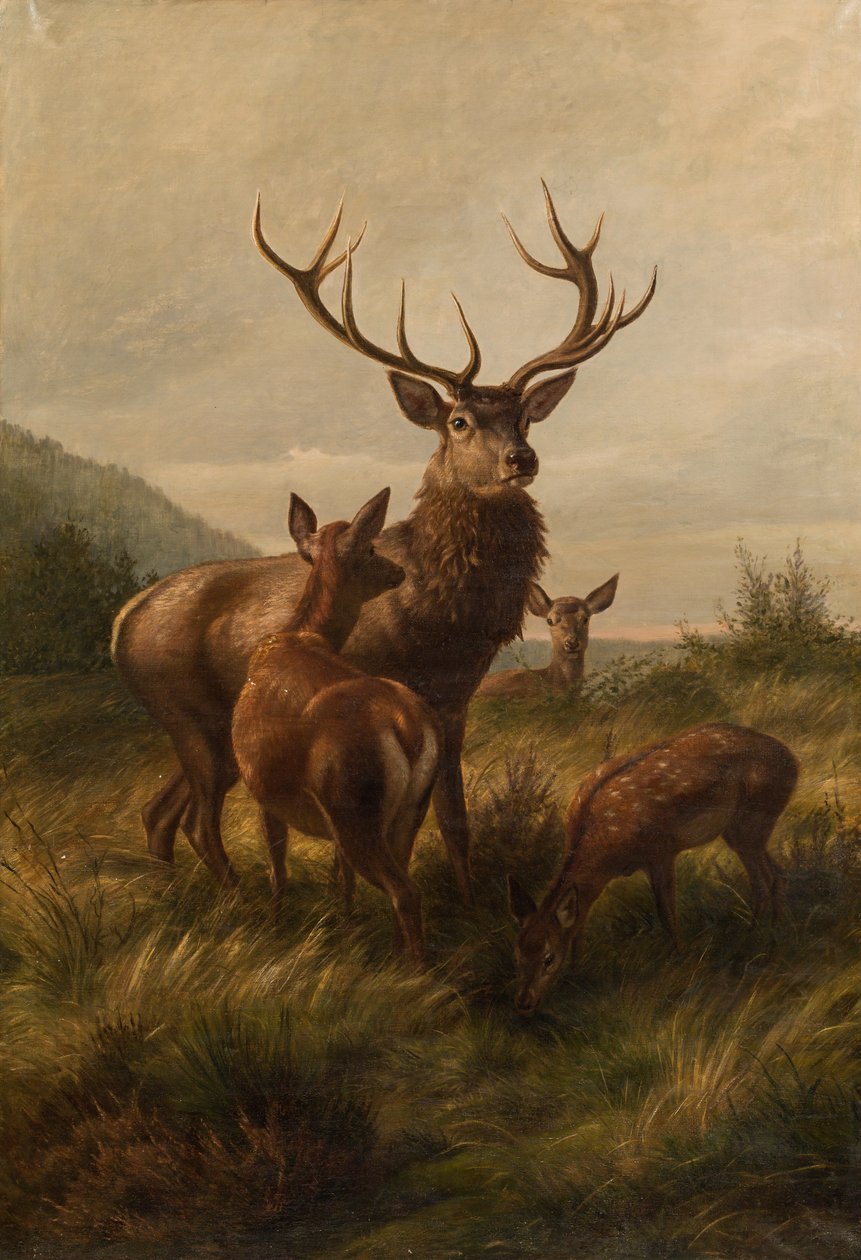 Zwölfender mit Hirschkühen tekijältä Carl Friedrich Deiker