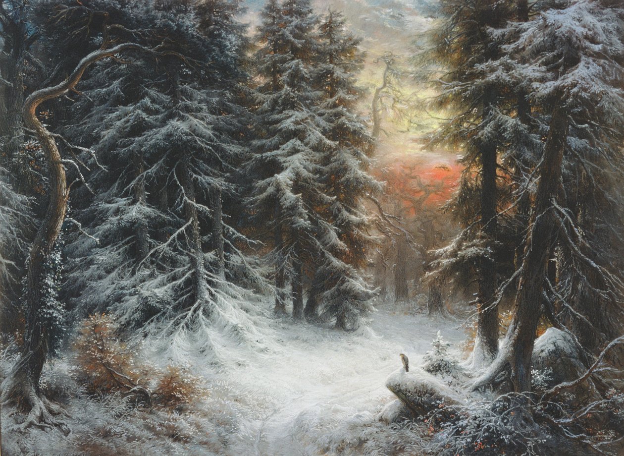 Lumikohtaus Mustametsässä, 1800-luku tekijältä Carl Friedrich Wilhelm Trautschold