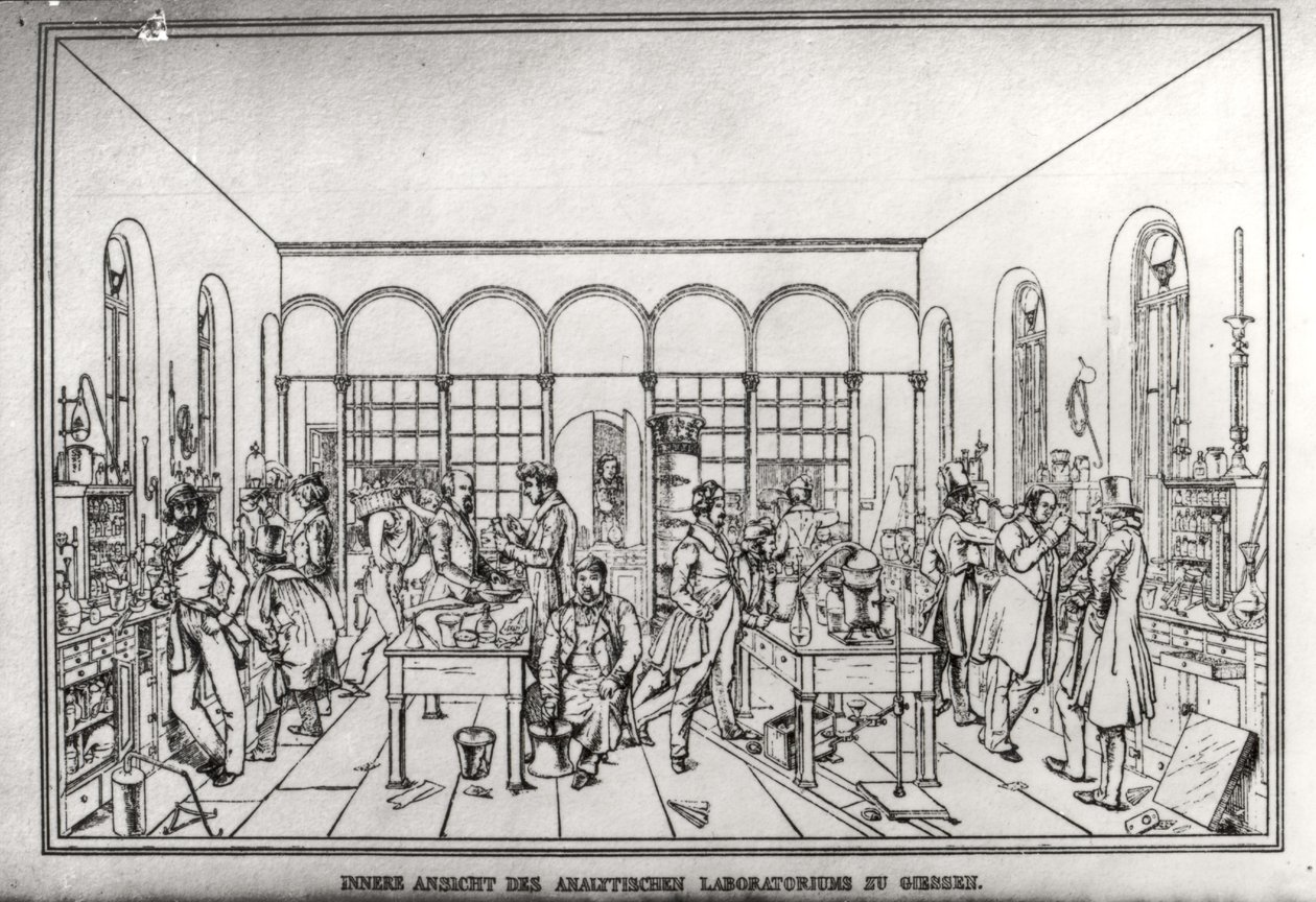 Näkymä paroni Justus von Liebigin (1803-73) kemian laboratoriosta Giessenissä tekijältä Carl Friedrich Wilhelm Trautschold