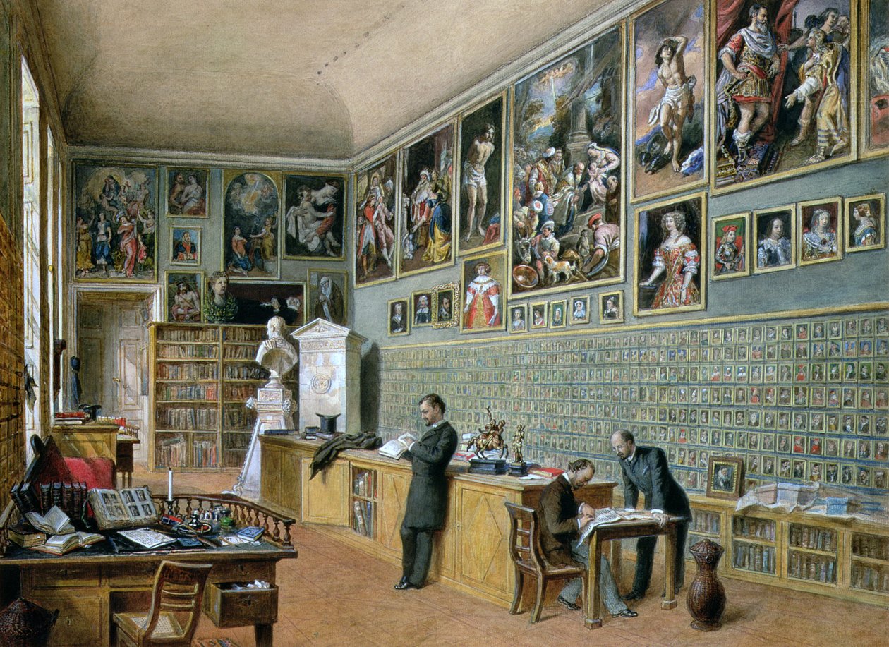 Kirjasto, käytössä Ambraser Galleryn toimistona Ala-Belvederessä, 1879 tekijältä Carl Goebel