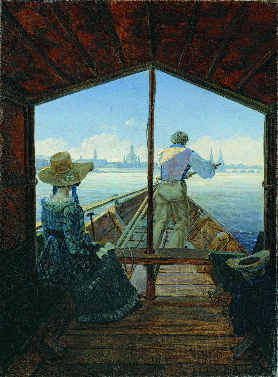 Proomuretki Elbellä Dresdenin lähellä (Aamu Elbellä) tekijältä Carl Gustav Carus
