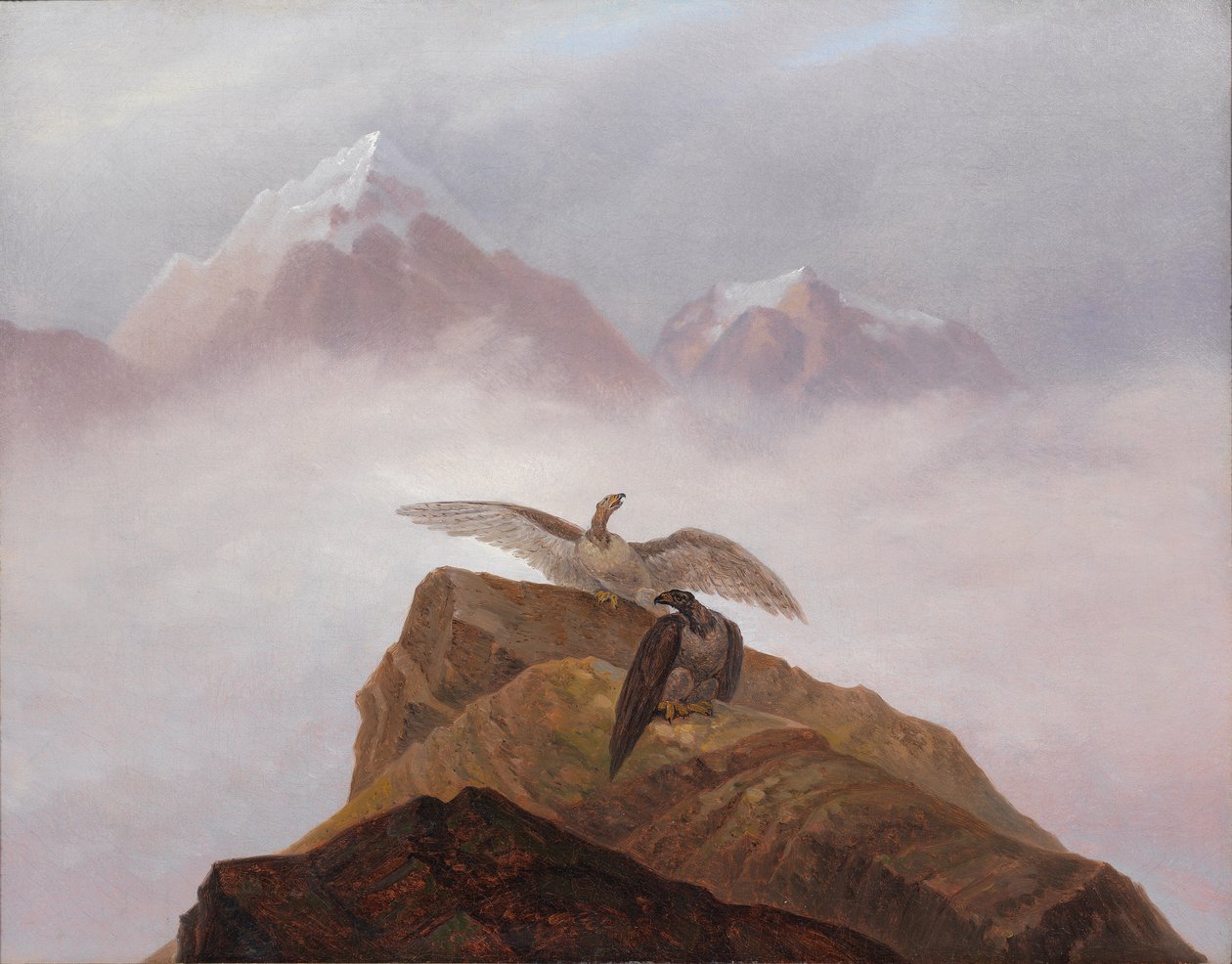Phantasie aus der Alpenwelt. Adler, die auf einem Alpenhorn nisten tekijältä Carl Gustav Carus