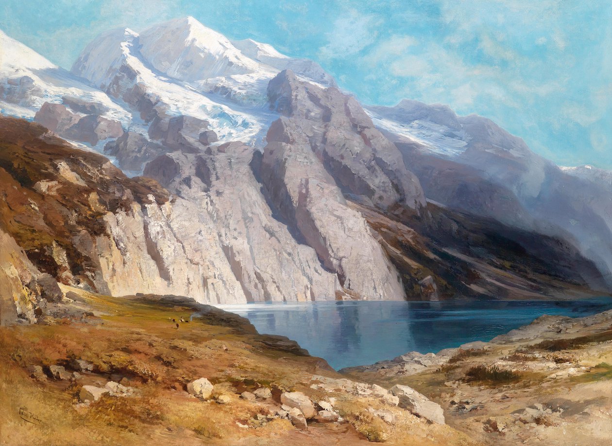 Blick auf das Doldenhorn mit Oeschinensee Laut rückseitiger alter Bezeichnung tekijältä Carl Heyn