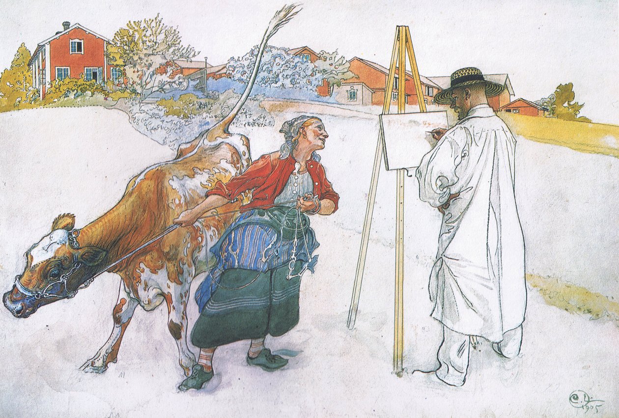 Tuli Joanna, joka johti lehmä Blommaa. tekijältä Carl Larsson
