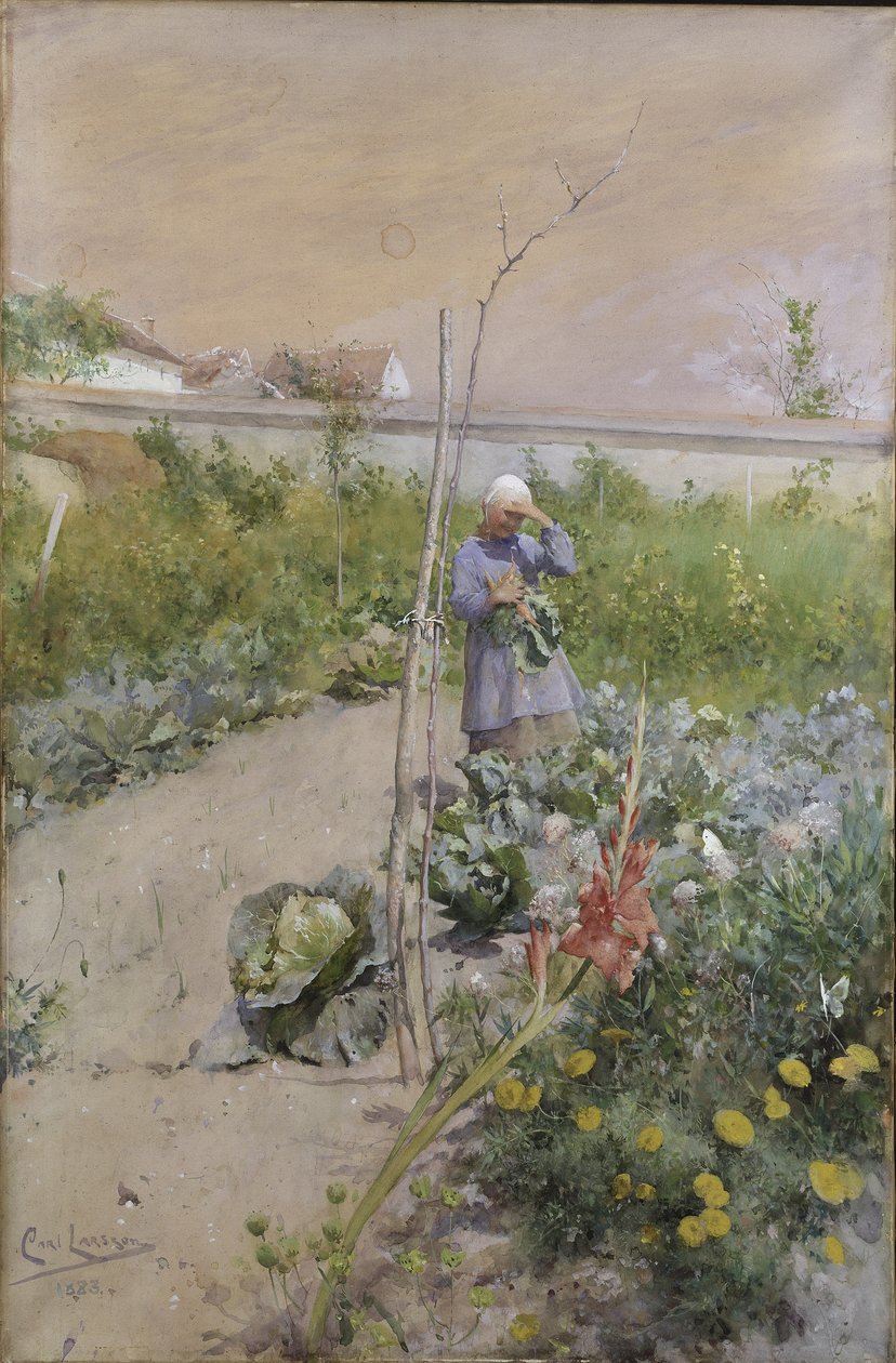 Keittiön puutarhassa, 1883 tekijältä Carl Larsson