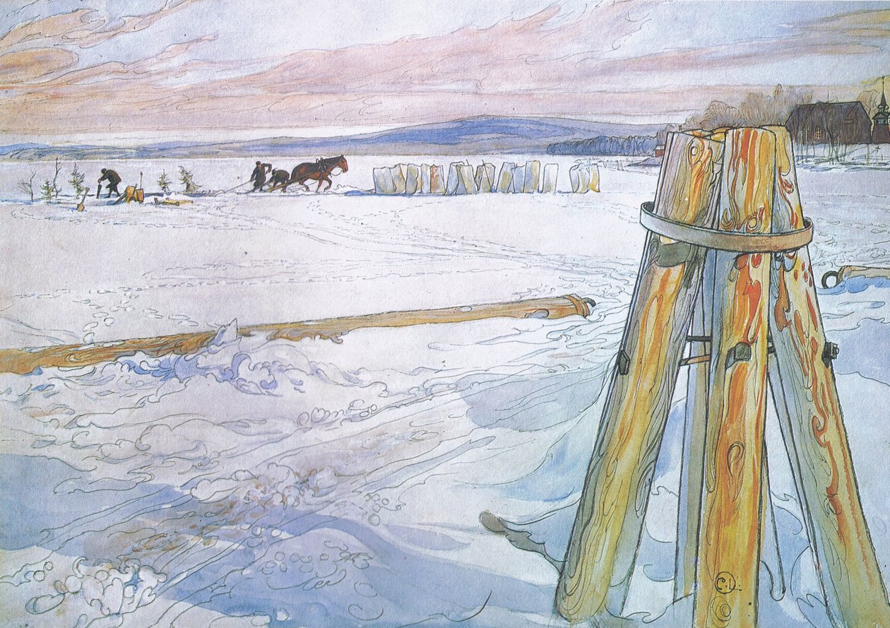Johan haki Brunten (hevosen) keräämään jääpalasia tekijältä Carl Larsson