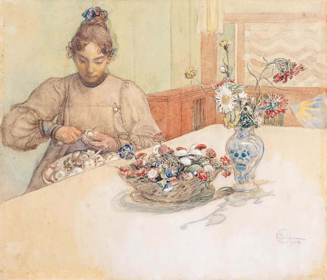 Karin kuorivat omenat tekijältä Carl Larsson