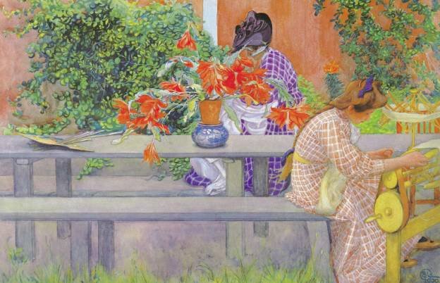 Karin ja Brita kaktuksella tekijältä Carl Larsson