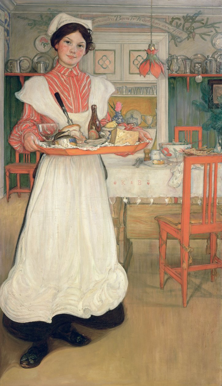 Martina kantamassa aamiaista tarjottimella, 1904 tekijältä Carl Larsson
