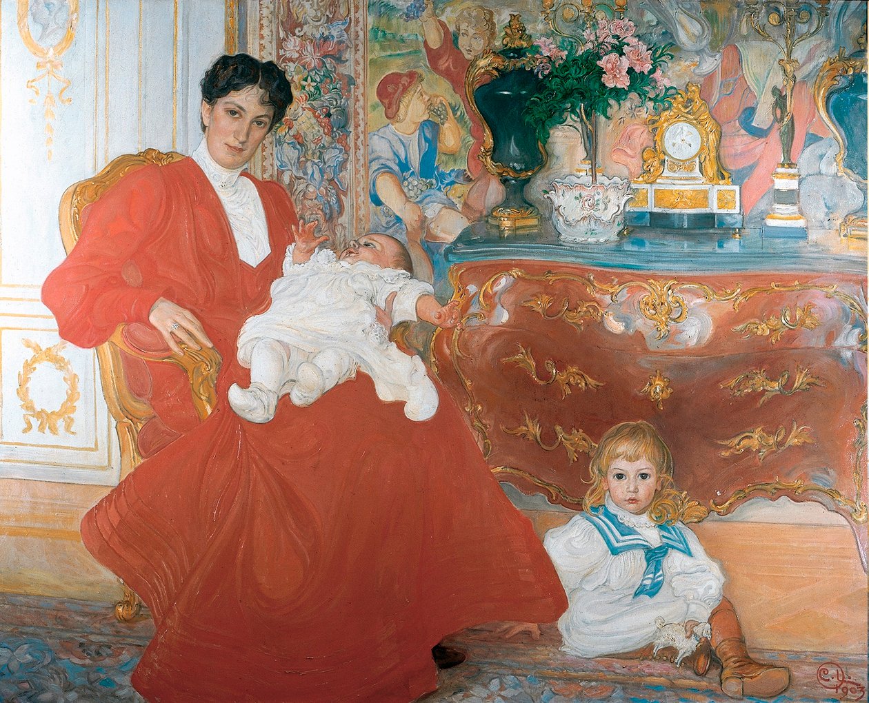Rouva Dora Lamm ja hänen kaksi vanhinta poikaansa tekijältä Carl Larsson
