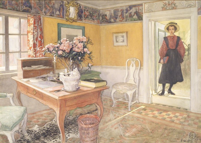 Koulutyttö sisätiloissa tekijältä Carl Larsson