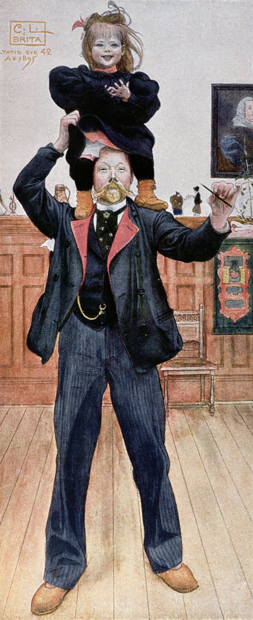 Taiteilijan omakuva tyttärensä Britan kanssa, 1899. tekijältä Carl Larsson