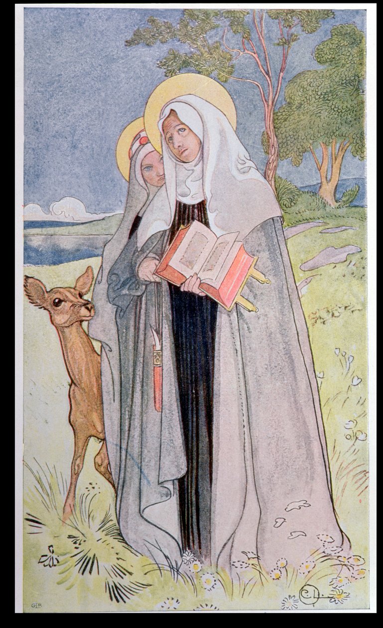 St. Bridget of Sweden (n. 1302-73) kuvitus kirjasta kuuluisista ruotsalaisista naisista, 1900 tekijältä Carl Larsson
